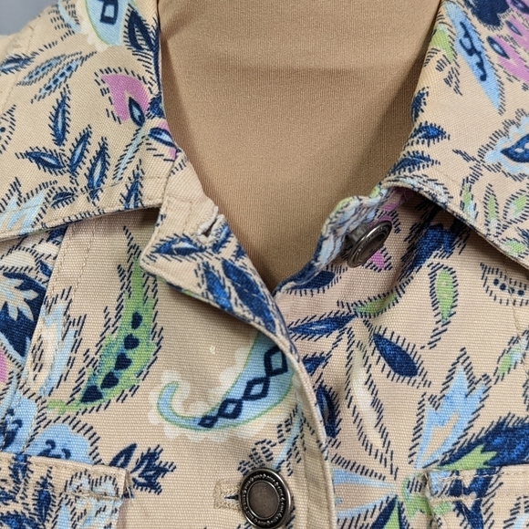 CHARTER CLUB Cotton Floral Denim Button Up Jacket Beige Size Petite Small - Picture 3 of 15